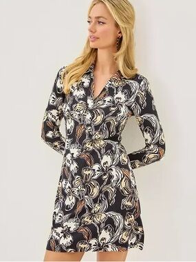 Lilly Pulitzer Alalynn Long Sleeve Black Floral Romper size medium NWT